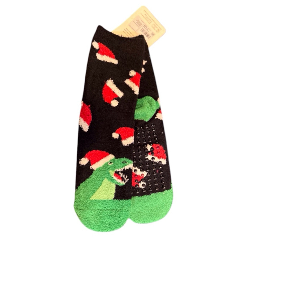 Women's Unbranded Socks Large Black Green Dino holiday